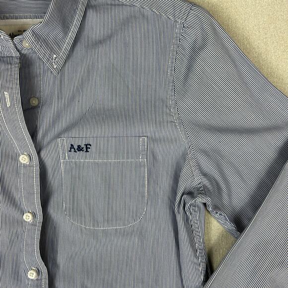 Abercrombie & Fitch Pinstripe Vintage Y2K Button Down Shirt Blue White Large - Picture 3 of 5